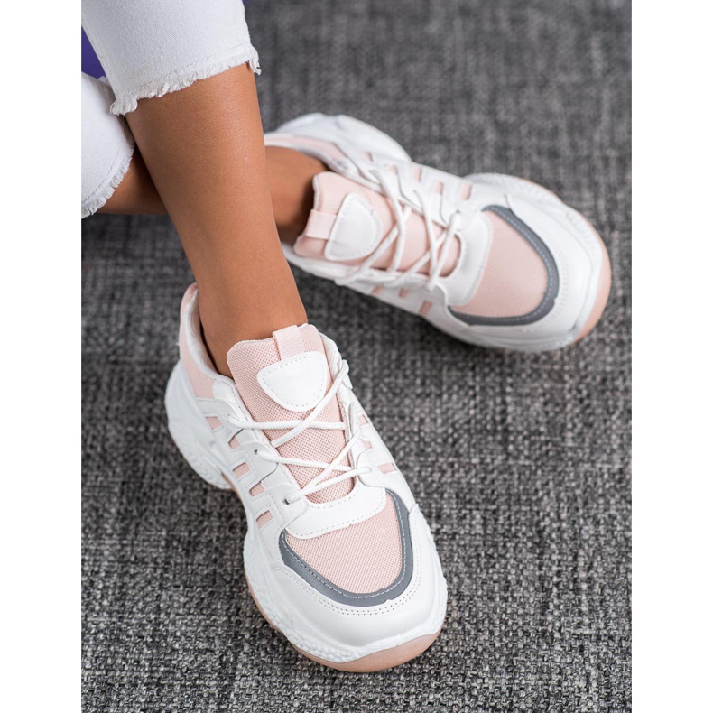 SHELOVET Bekväma sneakers med mesh vit rosa 1