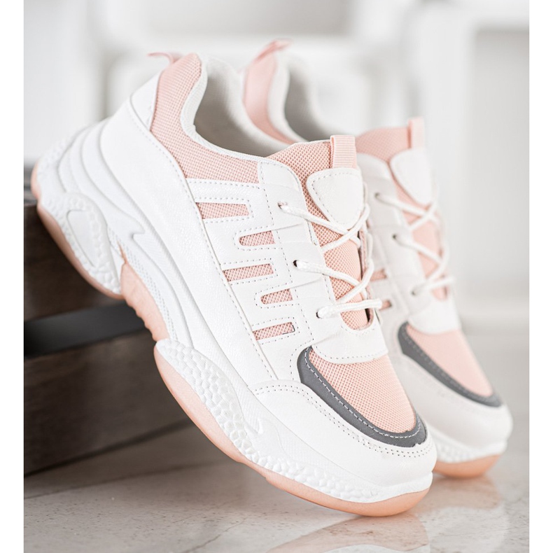 SHELOVET Bekväma sneakers med mesh vit rosa 2