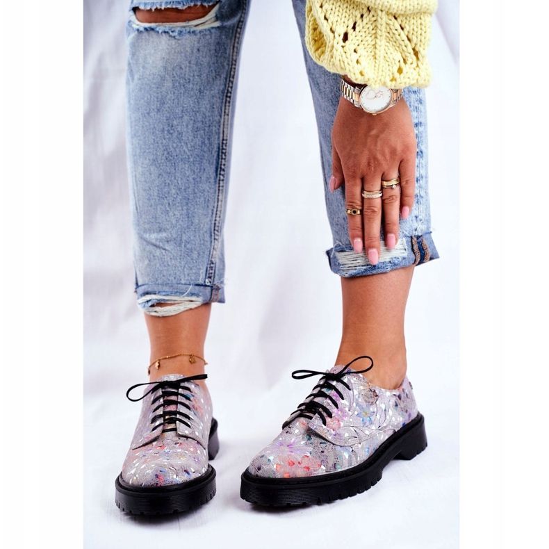 Brogues Oxfords för kvinnor grå läder Maciejka 04087-13 mångfärgad 1