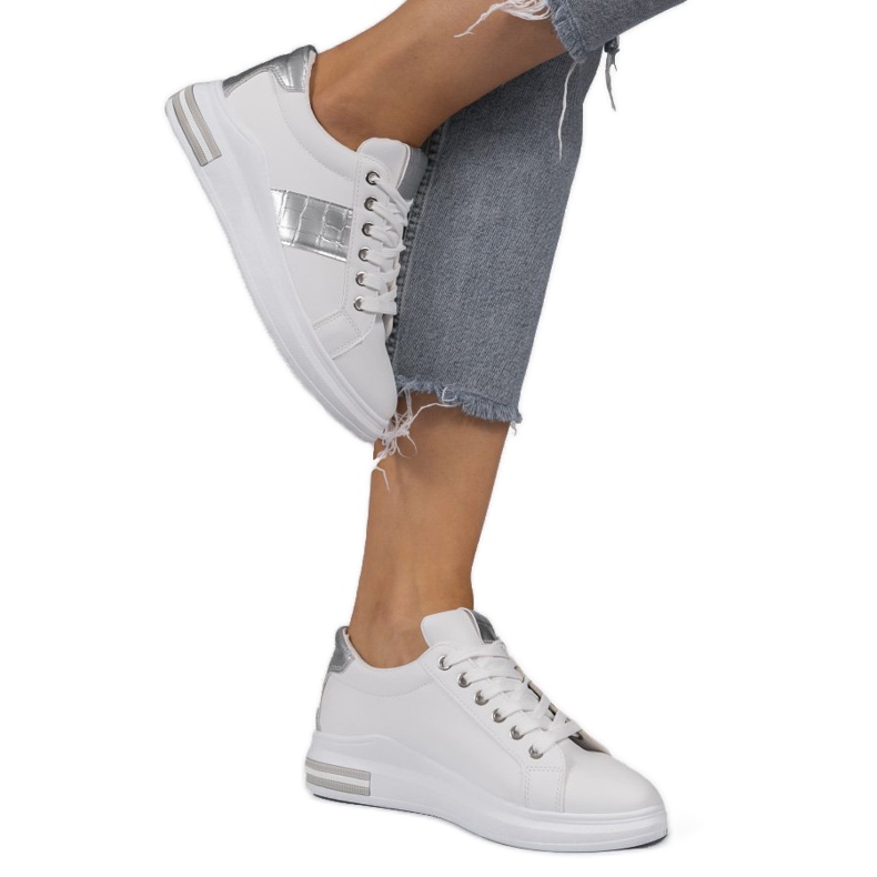 Vita trendiga sneakers med ekoläder C912 silver- grå 1