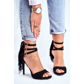 LU BOO Kvinnors sandaler på en högklackad gladiator svart karneval 2