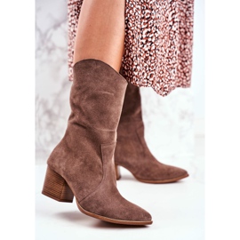 Damskor på högklackat läder Nubuck Cappuccino Nicole 2580 brun 1