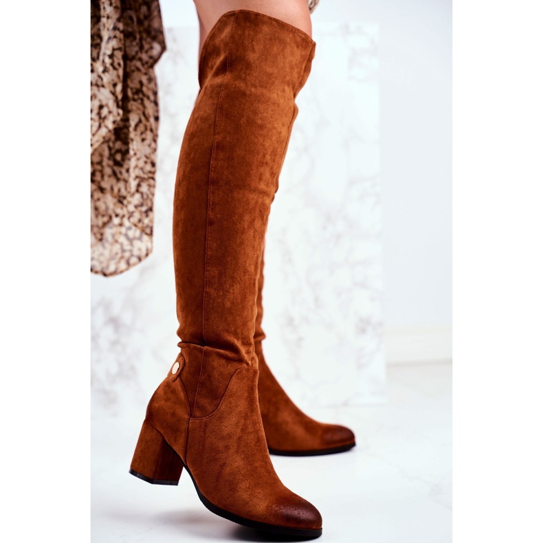 Vinceza Dam stövlar på hälen mocka Camel Torgos brun 1