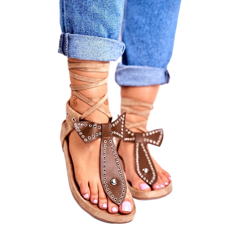 Lu Boo Brun bundna sandaler för kvinnor japanska Mara 1