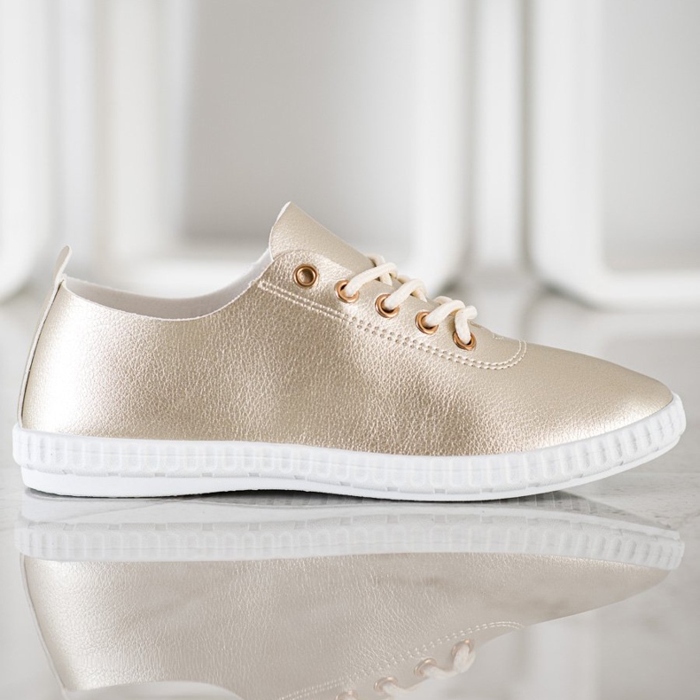 SHELOVET Gyllene sneakers med ekoläder 2