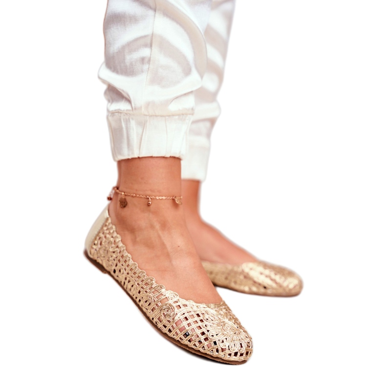 Lu Boo Kvinnors Ballerinor Guld Openwork Flätad Bär gyllene 2