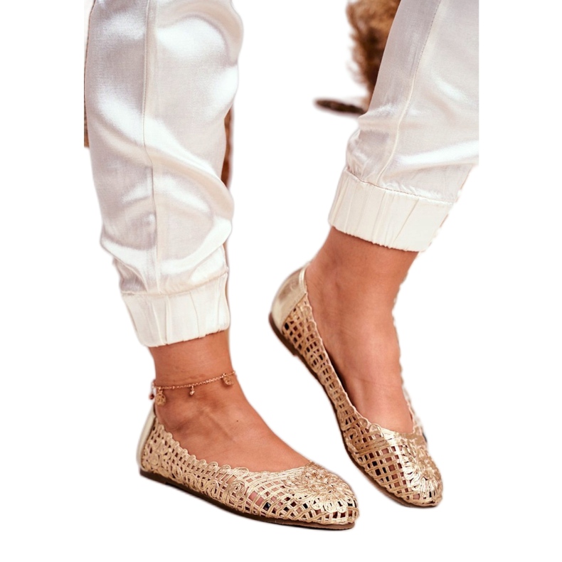 Lu Boo Kvinnors Ballerinor Guld Openwork Flätad Bär gyllene 1