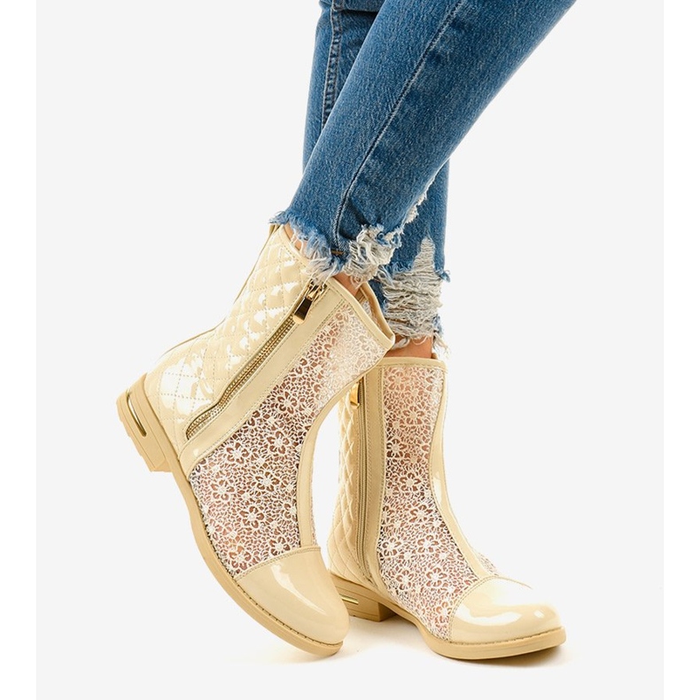 Beige platta stövlar X362-2 1