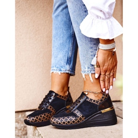 S.Barski Kvinnors sportskor Sneakers Läder Svart Metronus beige gyllene 1