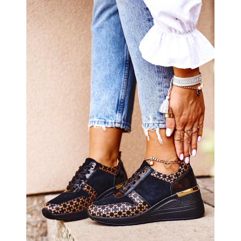 S.Barski Kvinnors sportskor Sneakers Läder Svart Metronus beige gyllene 1