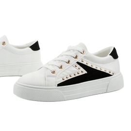 Vita klassiska sneakers med strass A88-69 svart 1