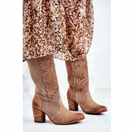 Exquisite Dam stövletter på en högklackad Beige läder Rosemary 2