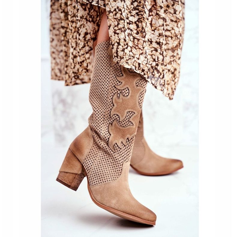 Exquisite Dam stövletter på en högklackad Beige läder Rosemary 1