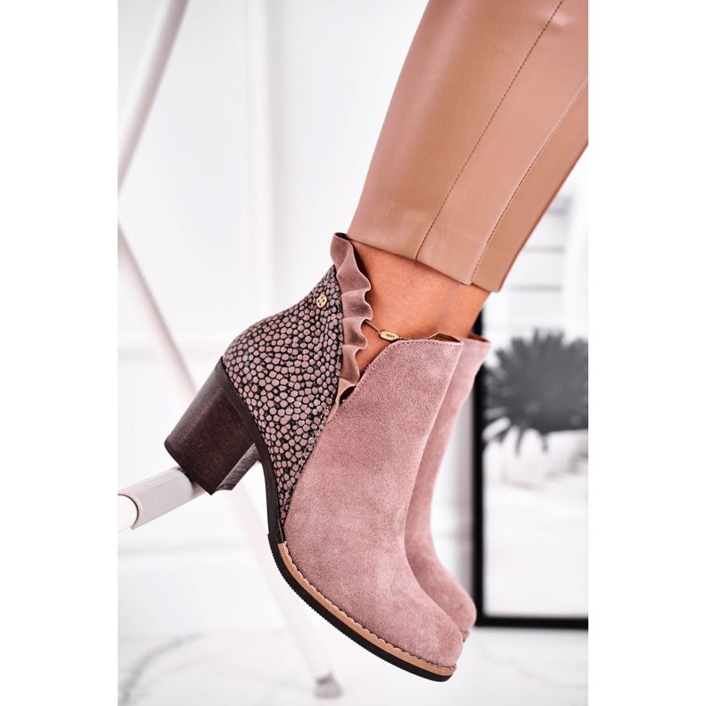 Damskor på häl, läderfjäder Maciejka Beige 04833-04 1