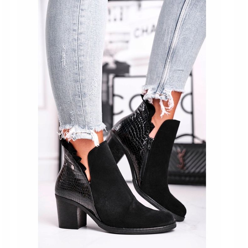 Damskor på häl, läderfjäder Maciejka svart 04833-01 2