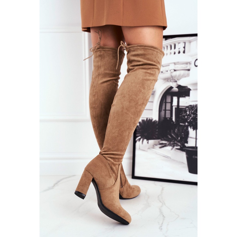 Mulanka Kängor i mocka för kvinnor på en klack Beige Highso 2