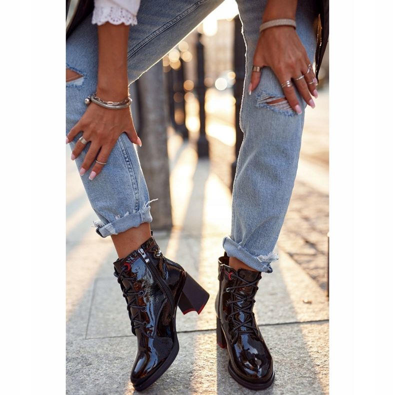 S.Barski Kvinnors stövlar på hälen lackerad svart Gör det bättre 2