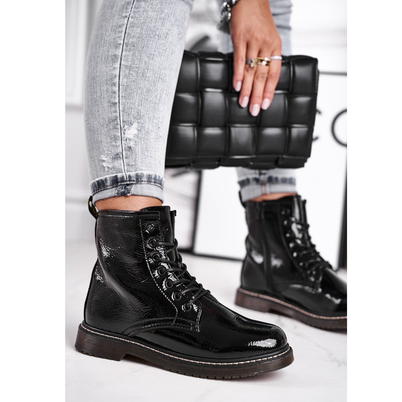 EVE Dam Stövlar Lackade Trappers Stövlar Svart Marita 1