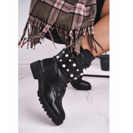 FE1 Platta höga stövlar för kvinnor svart med pärlor Mishigan 1