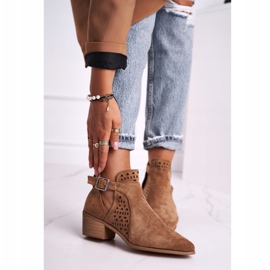 FB1 Kängor för kvinnor på högklackig mocka spänne Camel Esen brun 1