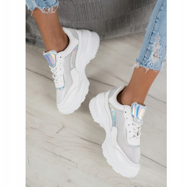 SHELOVET Trendiga vita sneakers silver- 2