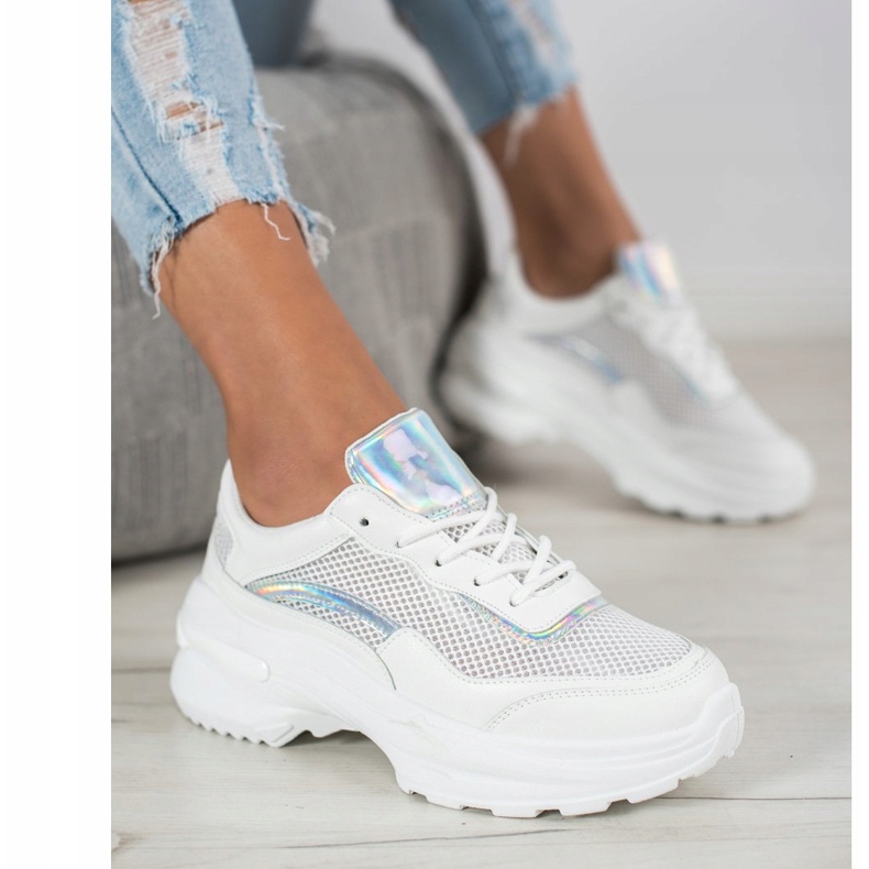 SHELOVET Trendiga vita sneakers silver- 1