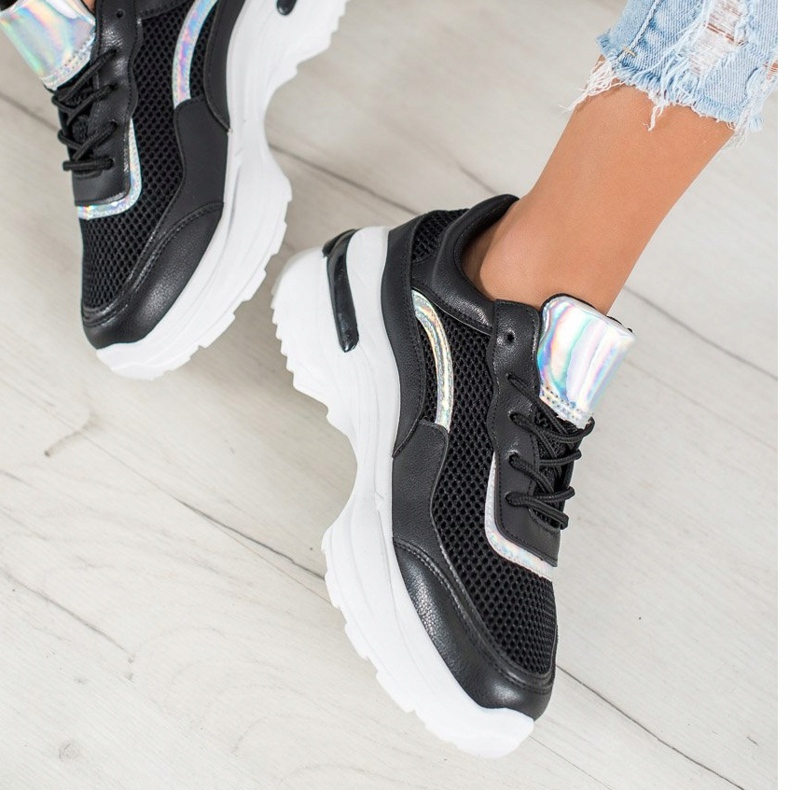 SHELOVET Trendiga svarta sneakers vit 2