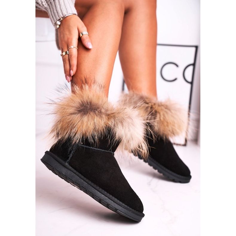 HAN Dam Mukluk läder snöstövlar med päls, svart 1