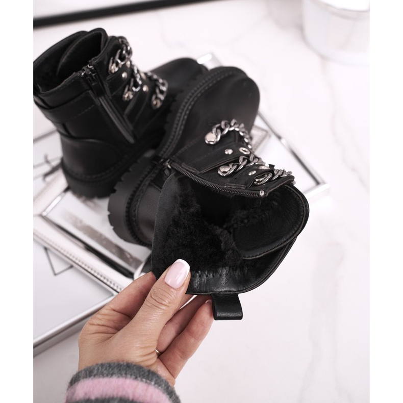 FRROCK Barns varma stövlar med spännen päls svart kul tid 1