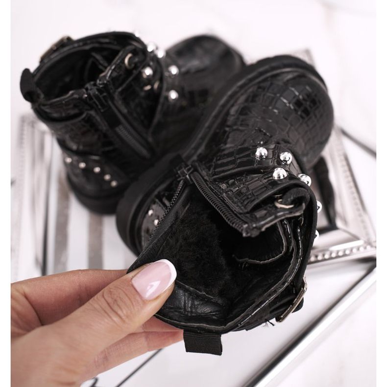 FRROCK Barnskor uppvärmda med päls, lackerad svart Mary 1