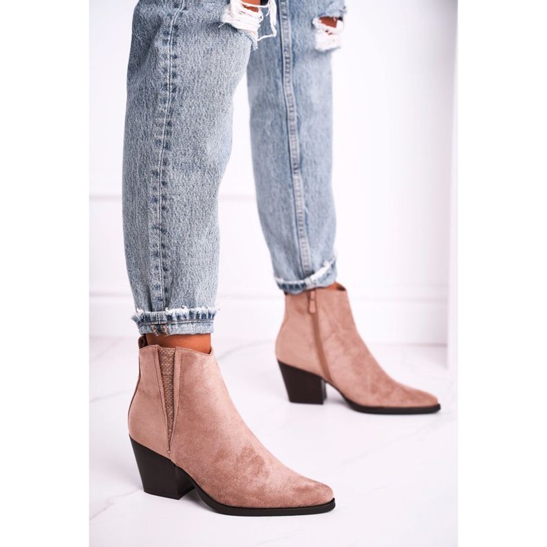 FB2 Khaki Loud högklackade stövlar för kvinnor beige rosa 1