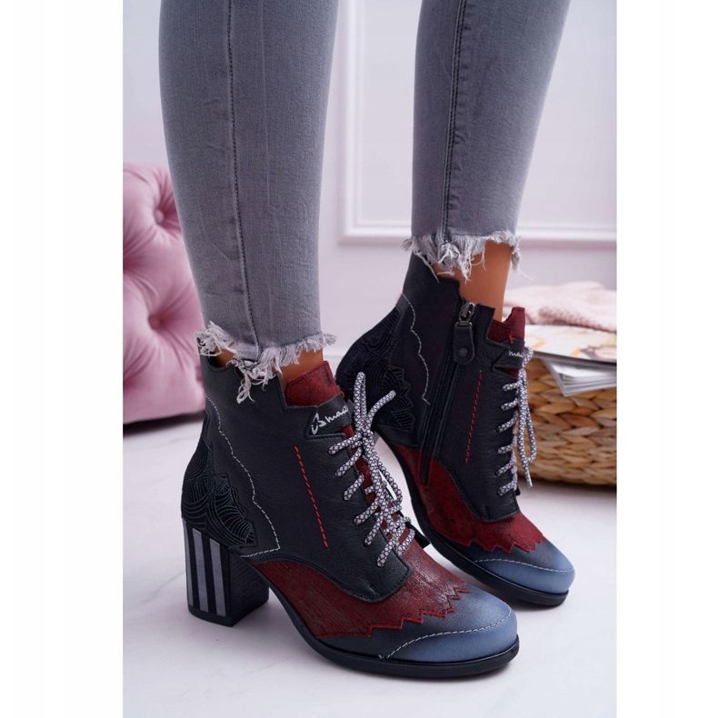 Kvinnors läder Maciejka stövlar svart 03190 mångfärgad 1