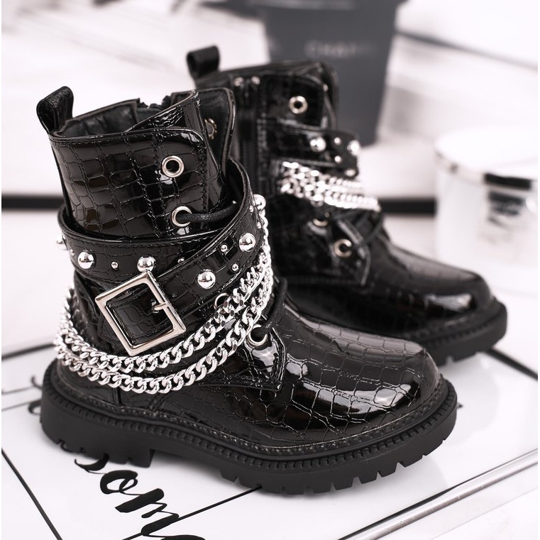 FRROCK Barnskor uppvärmda med päls, svartlackerad Dolly 1