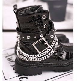 FRROCK Barnskor uppvärmda med päls, svartlackerad Dolly 2