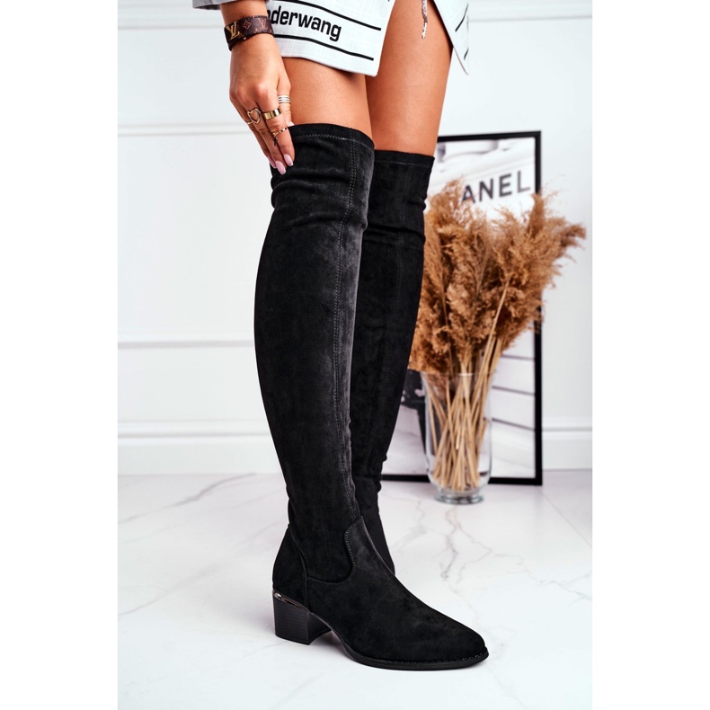 FRBS Knähöga stövlar för kvinnor Eco-Mocka Svart Indigo 1