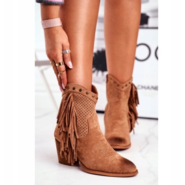 Kvinnors stövlar på hög klack med fransar Cowboy stövlar Khaki Michelle brun 2