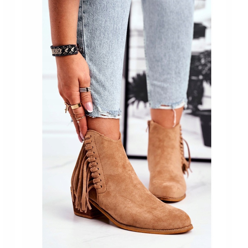 Kvinnors stövlar på hög klack med fransade cowboystövlar Khaki Mirage kaki 1