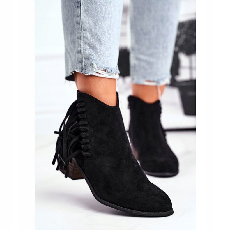 Kvinnors stövlar på häl med fransar svarta Mirage cowboystövlar 2