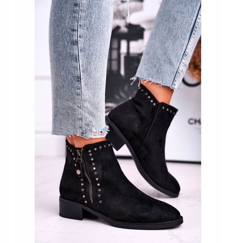 Damskor på högklackade nitar svart kontroll 2