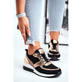 Vinceza Kvinnors sportskor läder svart och guld 21-7777 1