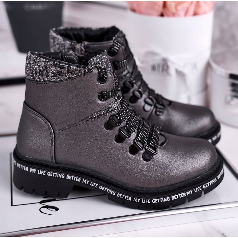 Barnens ungdomsstövlar med fårskinngrå snöflinga 1