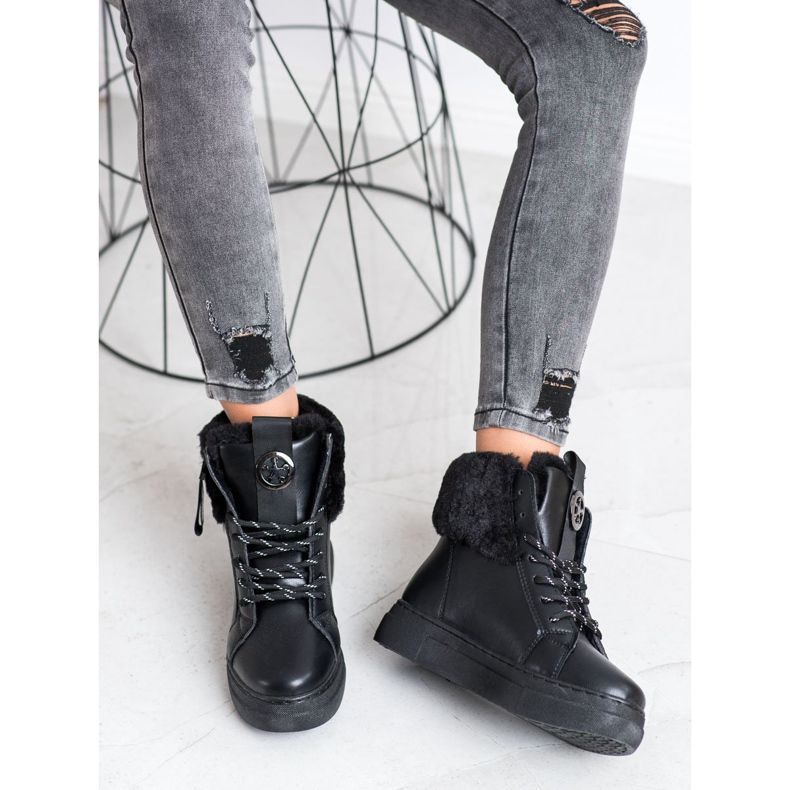 Weide Knutna stövlar med päls svart 2