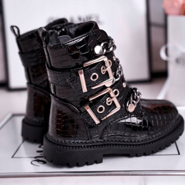 FRROCK Barns varma stövlar med spännen Print Black Fun Time svart 1