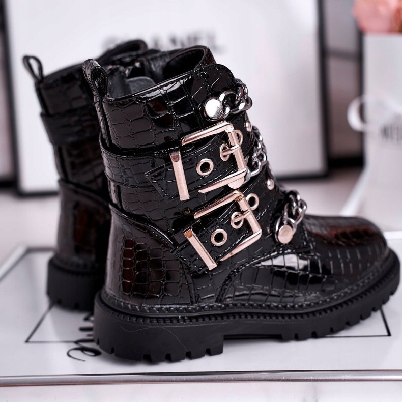 FRROCK Barns varma stövlar med spännen Print Black Fun Time svart 1