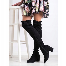 SHELOVET Stövlar i hög mocka svart 1