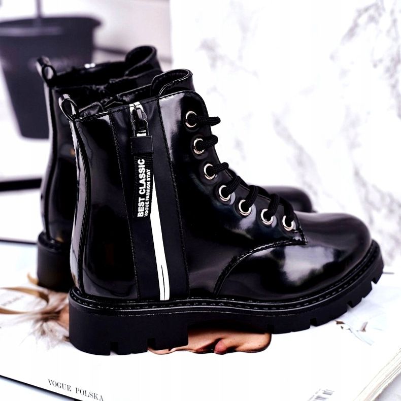 Vinceza Barnstövlar varma med dragkedja lackerad svart falk 3