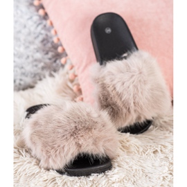 SHELOVET Bekväma päls tofflor beige 2