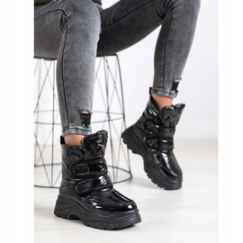 SHELOVET Glänsande snöskor med kardborreband svart 2