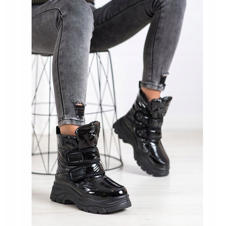 SHELOVET Glänsande snöskor med kardborreband svart 2