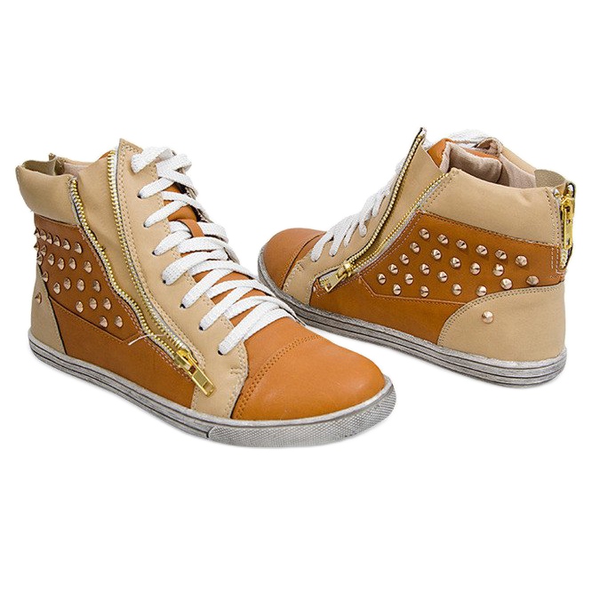 Höga sneakers med dubbar Y299 Camel beige brun 2